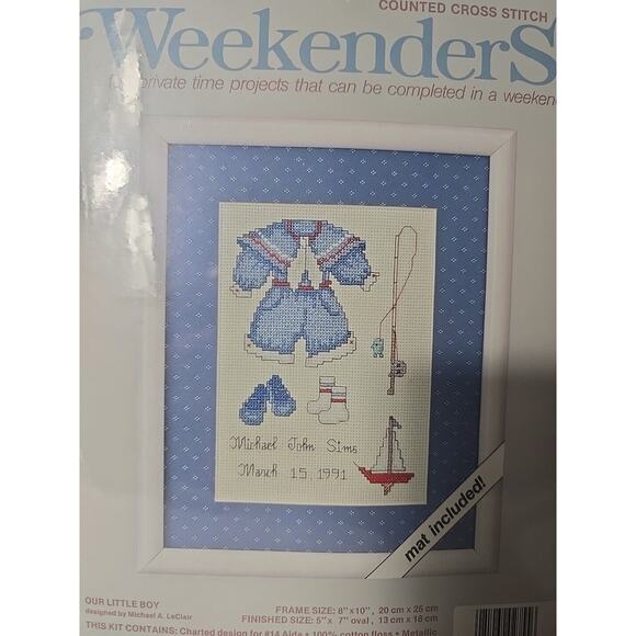 JCA Weekenders Counted Cross Stitch Kit Our LIttle Boy Mat Included - Picture 2 of 5